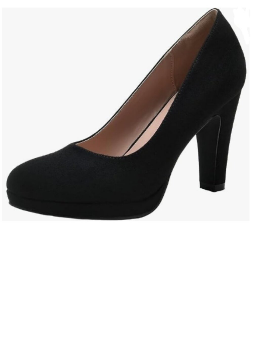 miss left Black Suede Low Platform Chunky High Heel Slip On Round Toe Pump